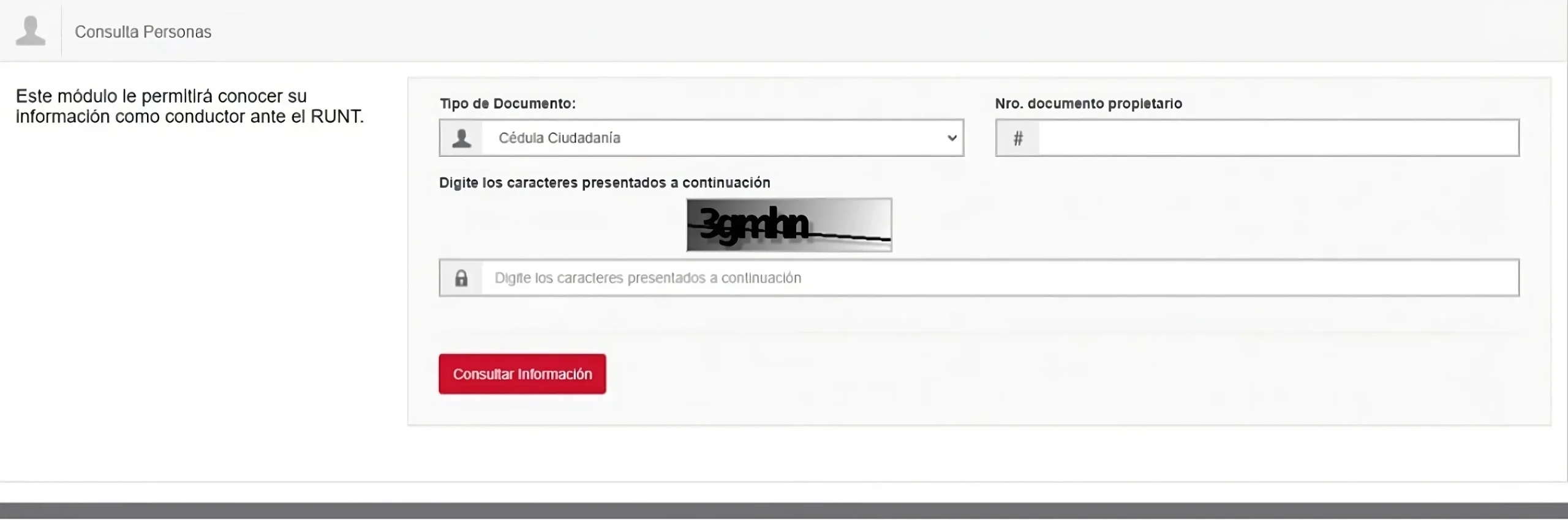 Consulta RUNT por Cédula
